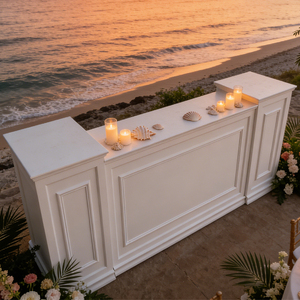 طاولة بار مربعة مخصصة من خشب البلوط الصلب مطلية باللون الأبيض لحفلات الزفاف والمناسبات - Product Image 1