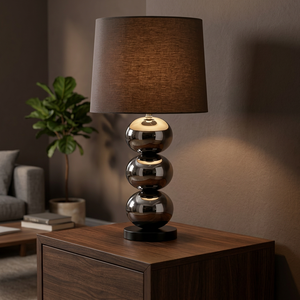 Contemporary Glass Table Lamp Brown Fabric Drum Shade E27 LED Bulb Base 3000K Warm White Light Bedroom <b>Decorative</b> <b>Lighting</b> - Product Image 4