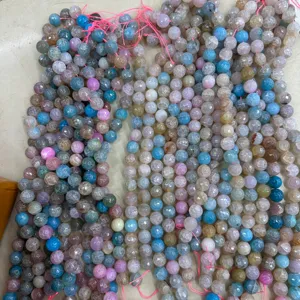 16毫米圆形刻面蓝黄紫色粉色玛瑙珠DIY珠宝制作