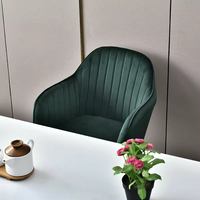 Lot de 2 chaises de salle à manger vertes Chaise de petit-déjeuner en velours Pieds en métal Fauteuil coussin