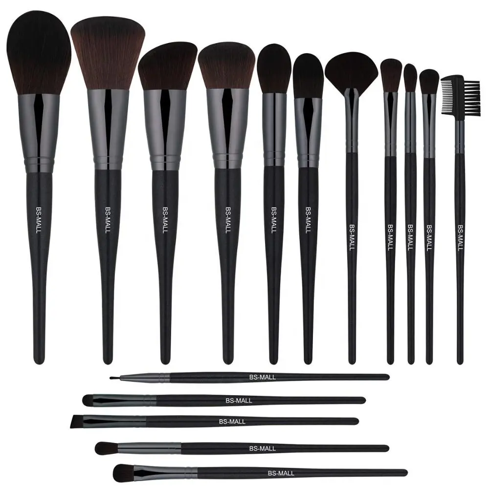 Professional 16 PCS Black Powder Foundation Lip Eyeshadow Makeup brushes set