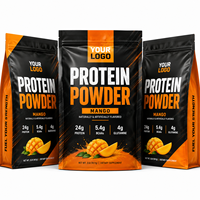 Sachet d'emballage personnalisé pour poudre de protéines de mangue, noir et orange, avec fermeture éclair, haute saturation, pour compléments sportifs