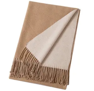 Two Tone Two Colors Woven Soft Brushed Pashmina Wrap Scarf with Fringe