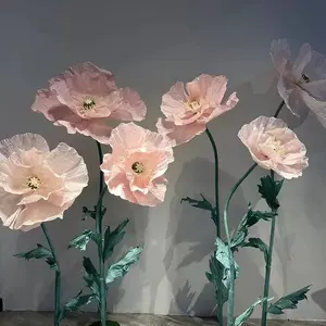 3D Estágio Do Casamento Flores De Papel Artesanato Decorações Brancas Rosas Vermelhas Flor Gigante Para Janela Decoração Festa de casamento Conjunto Floral