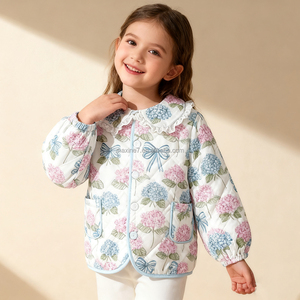 <span class=keywords><strong>Manteau</strong></span> d'hiver coupe-vent avec col claudine et bordure en dentelle Vêtements d'extérieur chauds Veste matelassée à imprimé floral pour filles - Product Image 1