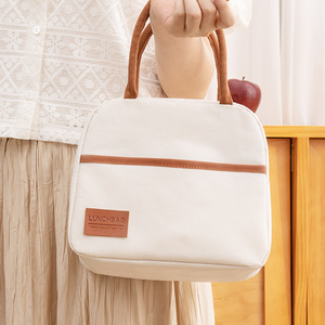 Lunch Bag Insulated Oxford Cloth Beige 23x13x19cm For Picnic School Outdoor Use - Product Image 3