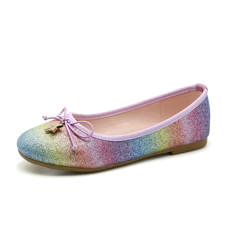 Sweet Rainbow Children Pink Browknot Flat Ballerina Dress Shoes for Girls