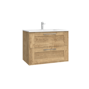 Meuble de salle de bain ELNA de style luxueux et élégant, chêne naturel, 860 cm, 2 tiroirs, lavabo en céramique, meuble de maison durable - Product Image 1