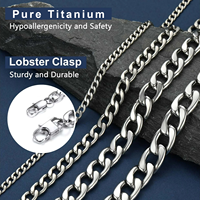 Medical Grade Pure Titanium Miami Cuban Link Chain Necklace 7.2mm Hypoallergenic Custom Jewelry REACH Salt Spray Test Passed