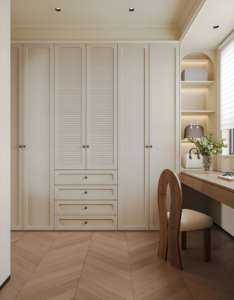 Armoire de chambre à coucher moderne en forme de U avec coiffeuse, meuble de chambre à coucher de Guangzhou, meuble de maison en bois - Product Image 2