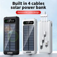 Banque d'alimentation solaire portable à charge rapide avec logo personnalisé, grande capacité, lumières LED, 10000 mAh, avec quatre câbles