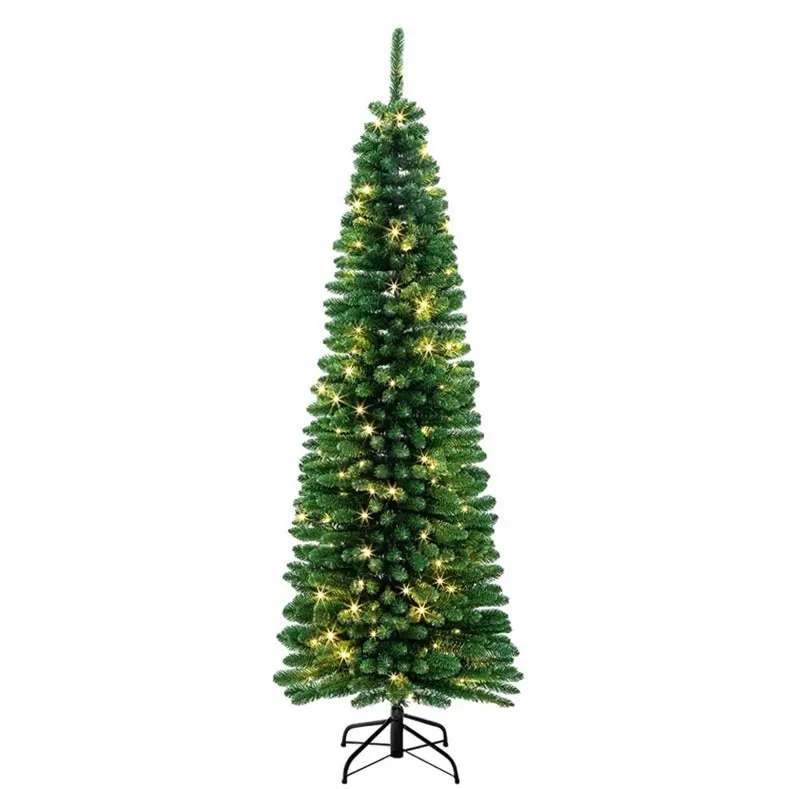 6FT kalem noel ağacı, ince yılbaşı ağacı sıcak beyaz ışıklar küçük alan için ve parti dekorasyon