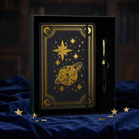 Journal à couverture rigide A5 de haute qualité, personnalisé, avec des pages lisses pour écrire, motif étoile et lune, avec stylos assortis - Coffret cadeau beauté