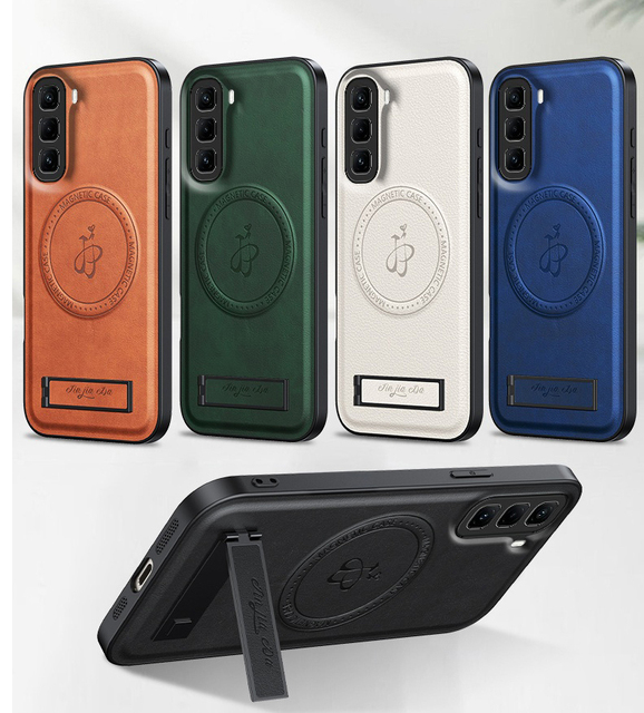 Magnetic Matte PU Leather Lens protection & Stand Back Case for Infinix Hot 50 60 Pro + 40i 40 50 60 60i Wireless Charging Cover