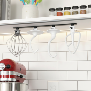 <span class=keywords><strong>Support</strong></span> <span class=keywords><strong>mural</strong></span> double niveau en acier inoxydable pour batteur mélangeur avec rangement pour fouet plat, fouet métallique et crochet pétrisseur - Product Image 1