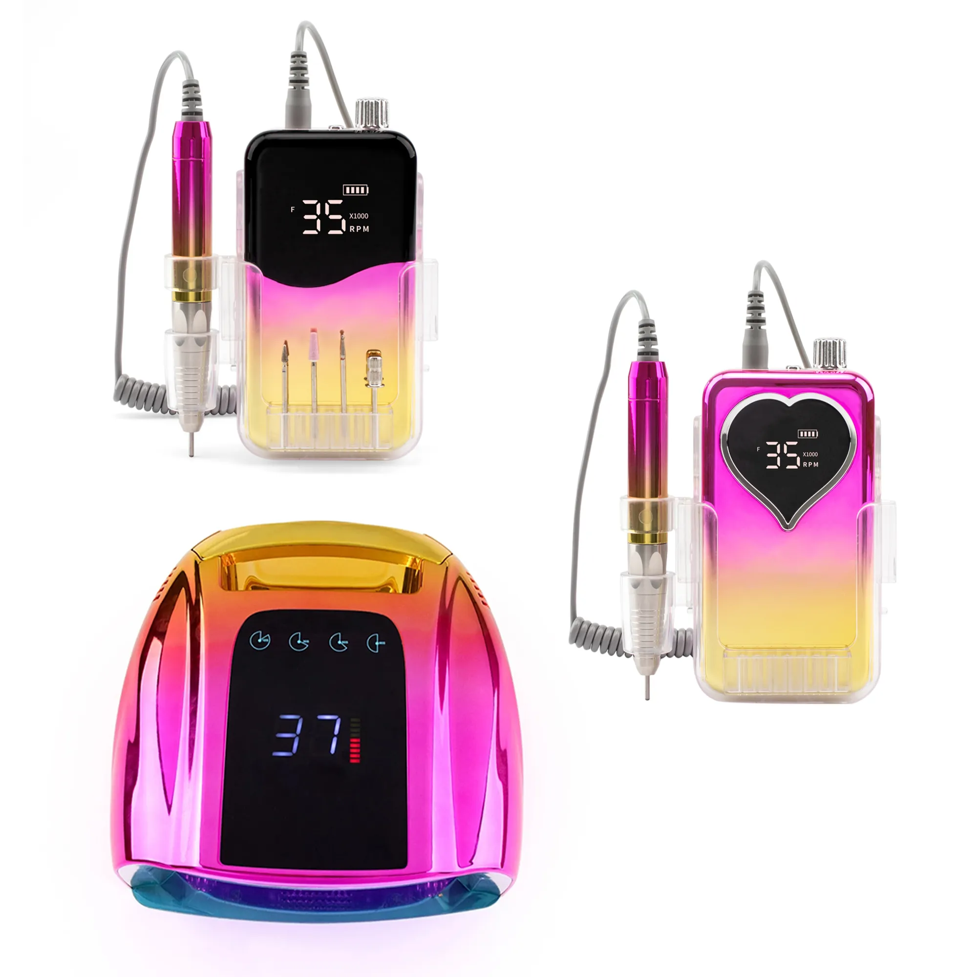 Portable Strong Rechargeable Electric Nail Drill Machine Set 35000rpm Electric Brushless Nail Drill Machine With Lamp