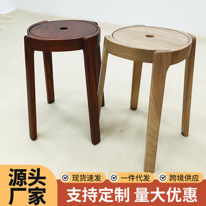 Taburete de madera maciza, banco redondo apilable moderno para sala de estar, muebles para el hogar, 450x450x320mm - Product Image 3