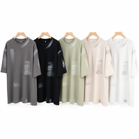 Camiseta Oversize de Algodón 100% Lavado para Hombre, Cuello Redondo, Manga Corta, Hombros Caídos, Corte Holgado, Estilo Urbano