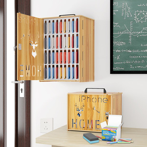 Wooden Mobile Phone Storage <b>Box</b> With <b>Lock</b> Multi Compartment Shelf For Office Employee <b>Safe</b> - Product Image 2