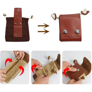 Multi Functional Canvas Waist Bag For Camping Hiking Storage With Drawstring Closure And Leather Clip In Black Brown Khaki Green - Product Image 3