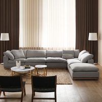 Grand canapé d'angle modulable en forme de L, blanc, style nuage, minimaliste, avec base en bois massif, pour salon, canapé rembourré