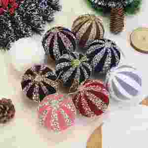 Ensemble de Boules de Noël en Velours Floqué de Styles Variés, Ornements Scintillants à Paillettes pour Arbre de Noël, Décoration en Gros pour la Maison et le Nouvel An - Product Image 1