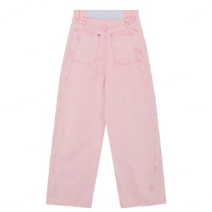 Pantalon en jean rose décontracté à jambe large, nouvelle mode streetwear, jean ample à empiècements pour hommes - Product Image 3