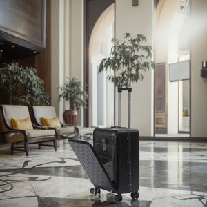 Benutzer definiertes Logo 20-Zoll-Luxuskoffer mit strap azier fähigem Edelstahl-PC-Aluminium rahmen Spinner <span class=keywords><strong>Caster</strong></span> Silent Wheels mit Front öffnung - Product Image 1