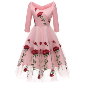 2021 primavera ed estate nuova vendita calda a sette punte ricamata in pizzo stile Chiffon grande abito Swing - Product Image 3