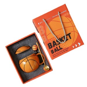 Ensemble de tasses à thé en forme de ballon de basket avec poignée et couvercle en forme de dôme, thème sportif, boîte cadeau pour les fêtes, la maison et les voyages - Product Image 1