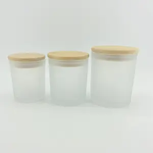 Suporte de vela de vidro branco congelado, suporte vazio de 7oz 9oz com grande capacidade com tampa para transferência em sub branco