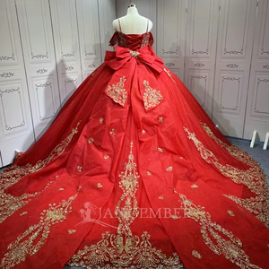 Robes de Quinceanera rouges pour fille Tassesl plissé sur l'épaule Princesse Rojo personnaliser Miss Xv Vestido De Anos Lsmu137 - Product Image 3