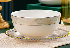 Directo de fábrica Estilo europeo Trazado 23 piezas de vajilla de cerámica Set Herry Gold Five People Dining Bone China Vajilla Set - Product Image 4