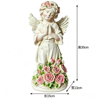 Statue de jardin solaire ange priant avec décor floral rose, lumières LED solaires intégrées, éclairage doux et chaleureux, cadeau de déménagement