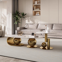 Table basse moderne en pierre frittée avec structure en acier inoxydable, tables gigognes rondes, durables et faciles à nettoyer, meubles de salon