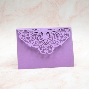 Inviti di Nozze <span class=keywords><strong>Pop</strong></span>-up Trifold con Busta, Taglio Laser 3D Viola per Sposi - Product Image 4