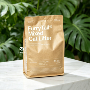 Custom Logo Thick Kraft Paper <b>Cat</b> <b>Litter</b> Bag with Aluminum Foil Moisture Proof Eight Side Seal Zipper Packaging Pouch - Product Image 4