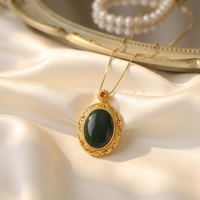 Pendentif ovale en ambre bleu ciel naturel du Mexique en or véritable 18 carats, gros gemmes, collier géométrique avec chaîne en argent 925