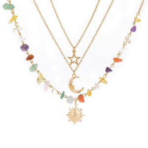 Rétro lune, <span class=keywords><strong>soleil</strong></span>, étoile pendentif collier femmes multicouche couleur or métal couleur <span class=keywords><strong>pierre</strong></span> tissage filles bijoux <span class=keywords><strong>de</strong></span> mode - Product Image 6