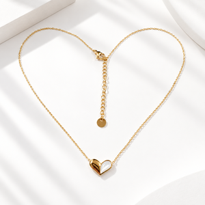 Collar con Colgante de Corazón de Piedra Lunar en Acero Inoxidable, Piedra Lunar, Baño de Oro de 18K, 43 + 5.5 cm, 5.4 g - Product Image 1
