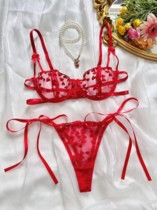 Conjunto de 2 Piezas de Lencería Sexy Bordada con Amor <span class=keywords><strong>para</strong></span> <span class=keywords><strong>Mujer</strong></span>, Transparente con Aros y Malla, Novedad - Product Image 5