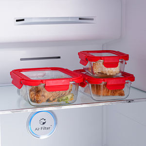 Récipients de stockage des aliments en <span class=keywords><strong>verre</strong></span> allant au four pour la cuisine Boîte à lunch de préparation de repas en <span class=keywords><strong>verre</strong></span> rouge avec couvercles transparents - Product Image 6