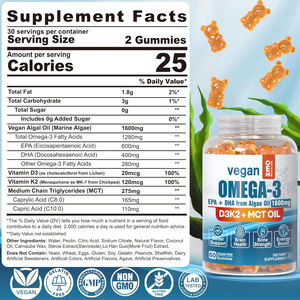 Gomitas OEM veganas Omega 3 con vitamina D3 K2 Omega 3 aceite de pescado algas EPA DHA MCT suplemento de aceite para el cerebro, los ojos, la salud inmunológica - Product Image 2