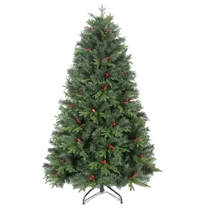 New Modern Premium PVC PE Mixed Pine Needle Tree Christmas Decoration Tree Artificial Fireproof Christmas Tree With Red Fruit