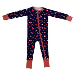 Custom Bamboo Newborn Baby Clothes Digital Printed Jumpsuit Romper Zipper Baby Boys Girls Clothing Shirt Pajamas Christmas