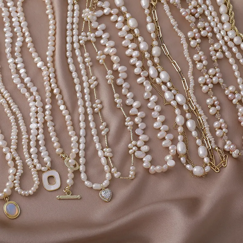 Vintage Großhandel Diamant-Edelstahl-Halskette große modische Kette Süßwasser wasserdicht Schmuck Damen Barock Perlen-Halskette