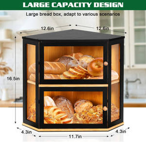 Contenedor de Almacenamiento de Alimentos de Dos Niveles con Compartimentos Divididos, Caja de Pan de Bambú para Esquina con Panel de <span class=keywords><strong>Puerta</strong></span> de Acrílico Transparente - Product Image 5