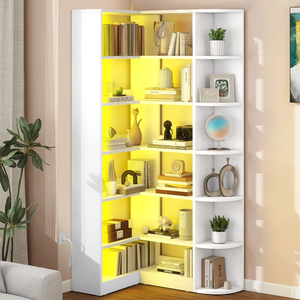 6 tầng <span class=keywords><strong>L</strong></span>-hình <span class=keywords><strong>l</strong></span>ưu trữ góc tủ sách với ánh sáng LED <span class=keywords><strong>L</strong></span> hình thiết kế hiển thị kệ sách cabibet - Product Image 1