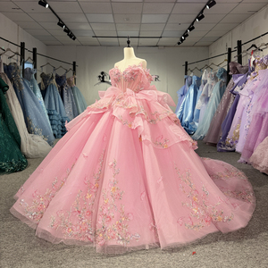 Robe de soirée Instagram Dy1535 rose pour Quinceañera, col cœur, épaules dénudées, appliques, taille naturelle, longueur ras du sol - Product Image 2