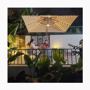 10ft Patio Cantilever Paraplu Met Led Licht Buiten Ronde Vierkante Parasol Vierkante Hangende Offset Paraplu